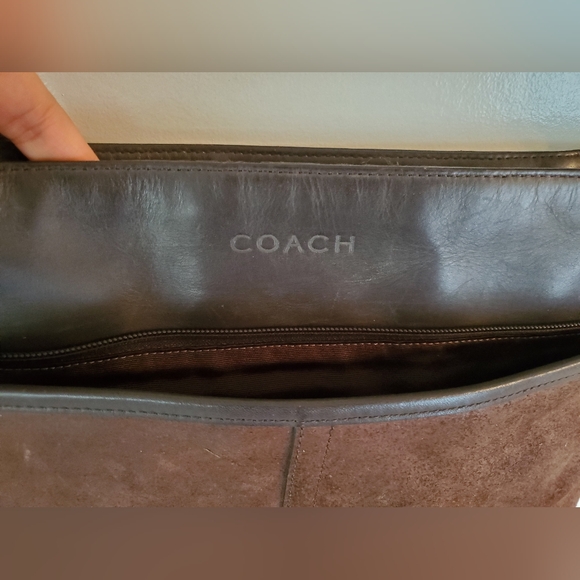 COACH Shoulder/Messenger Bag Dark Brown Suede Leather Women - Picture 3 of 10